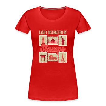 Distrait par les timbres : l’histoire d’un philatéliste - T-shirt bio Premium Femme - rouge - Devant - Mia (176cm)