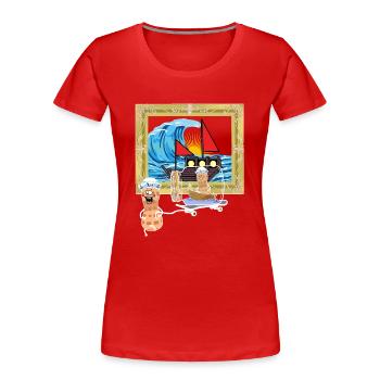 Erdnuss Schiff Seefahrt Seemänner Flaschenpost - Frauen Premium Bio T-Shirt - Rot - Vorne - Mia (176cm)