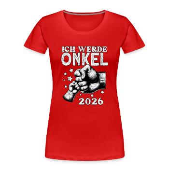 Je vais être oncle en 2026 - T-shirt bio Premium Femme - rouge - Devant - Mia (176cm)