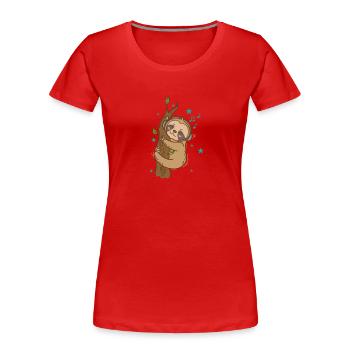 Paresseux sur l’arbre en écoutant de la musique - T-shirt bio Premium Femme - rouge - Devant - Mia (176cm)