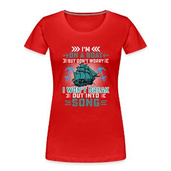 Die Finger eines Gitarristen tanzen auf Saiten und erzeugen s - Frauen Premium Bio T-Shirt - Rot - Vorne - Mia (176cm)