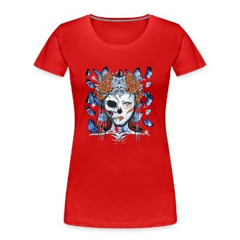 Totenkopf Schmetterlinge Skull Schädel - Frauen Premium Bio T-Shirt - Rot - Vorne - Mia (176cm)