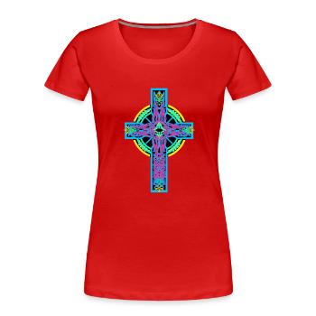 Kreuz Kreuze Kruzifix - Frauen Premium Bio T-Shirt - Rot - Vorne - Mia (176cm)