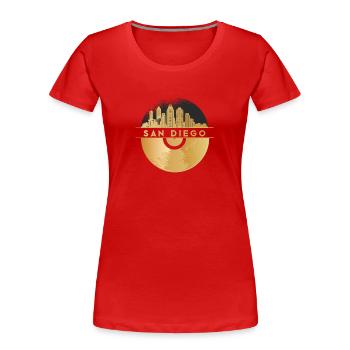 Disque Vinyle Disco Musique Skyline-San-Diego - T-shirt bio Premium Femme - rouge - Devant - Mia (176cm)