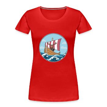 Elch auf Wikinger-Schiff Skandinavien Segeln - Frauen Premium Bio T-Shirt - Rot - Vorne - Mia (176cm)