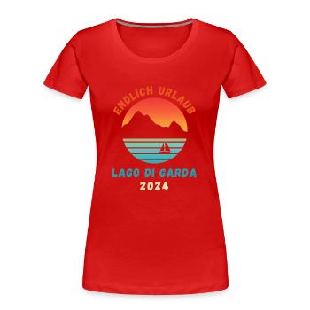 Gardasee Urlaub 2024 Lago Di Garda Italien Idee - Frauen Premium Bio T-Shirt - Rot - Vorne - Mia (176cm)