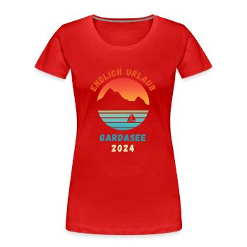 Gardasee Urlaub 2024 Lago Di Garda Italien Idee - Frauen Premium Bio T-Shirt - Rot - Vorne - Mia (176cm)