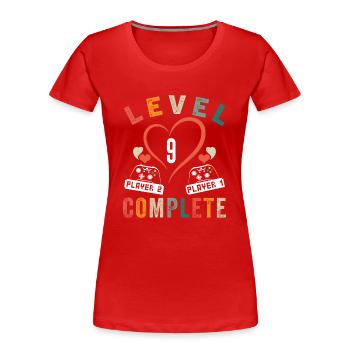 Level 9 Schließe 9. Jahrestag der 9-jährigen Hochzeit ab - Frauen Premium Bio T-Shirt - Rot - Vorne - Mia (176cm)