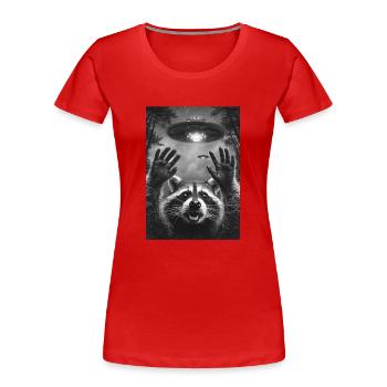 Ufo Selfie Waschbär - Frauen Premium Bio T-Shirt - Rot - Vorne - Mia (176cm)