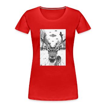 Ufo Selfie Rentier - Frauen Premium Bio T-Shirt - Rot - Vorne - Mia (176cm)
