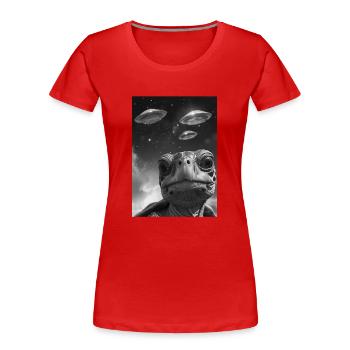 Ufo Selfie Schildkröte - Frauen Premium Bio T-Shirt - Rot - Vorne - Mia (176cm)