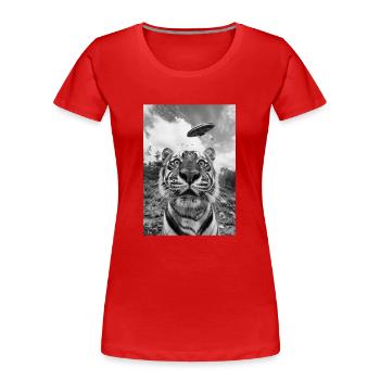 Ufo Selfie Tiger - Frauen Premium Bio T-Shirt - Rot - Vorne - Mia (176cm)