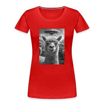 Ufo Selfie Alpaka - Frauen Premium Bio T-Shirt - Rot - Vorne - Mia (176cm)