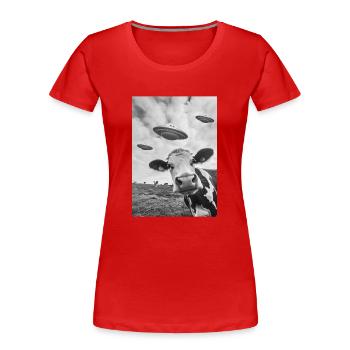 Ufo Selfie Kuh - Frauen Premium Bio T-Shirt - Rot - Vorne - Mia (176cm)