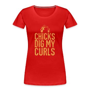 Cheveux bouclés Boucles afro Cheveux naturels - T-shirt bio Premium Femme - rouge - Devant - Mia (176cm)