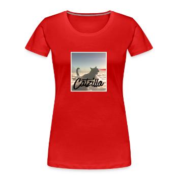 Catzilla Lustige Schwarze Katze Laseraugen Halloween T-Shirt - Frauen Premium Bio T-Shirt - Rot - Vorne - Mia (176cm)