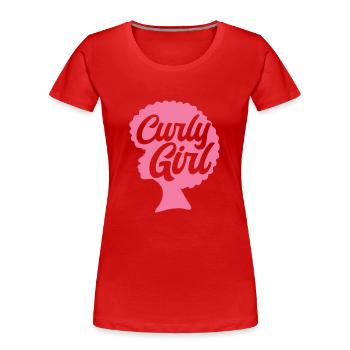 Cheveux bouclés Boucles afro Cheveux naturels - T-shirt bio Premium Femme - rouge - Devant - Mia (176cm)