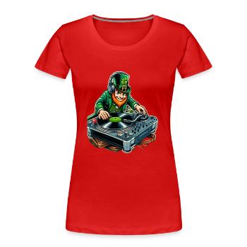 DJ Leprechaun (Irischer Kobold) - Frauen Premium Bio T-Shirt - Rot - Vorne - Mia (176cm)