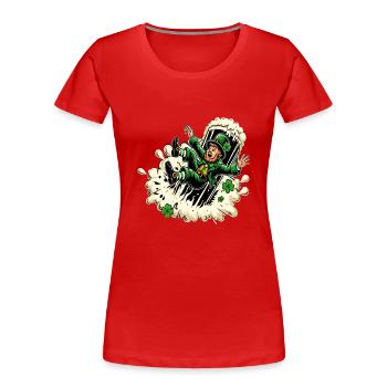 Fallender Leprechaun (Irischer Kobold) - Frauen Premium Bio T-Shirt - Rot - Vorne - Mia (176cm)