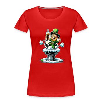 Springender Leprechaun (Irischer Kobold) - Frauen Premium Bio T-Shirt - Rot - Vorne - Mia (176cm)