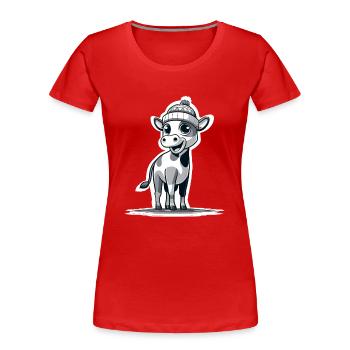 Kälbchen mit Mütze sw - Frauen Premium Bio T-Shirt - Rot - Vorne - Mia (176cm)