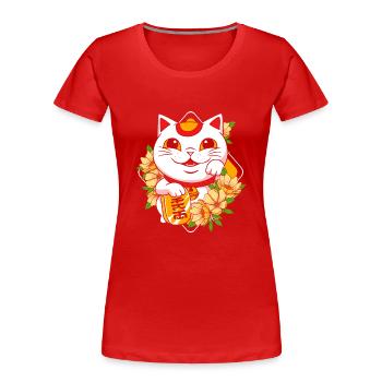 Porte-bonheur Maneki Neko Japon - T-shirt bio Premium Femme - rouge - Devant - Mia (176cm)