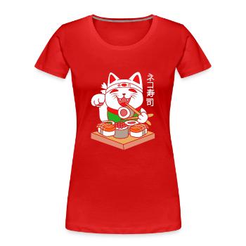 Maneki Neko Japon Lucky Charm Sushi - T-shirt bio Premium Femme - rouge - Devant - Mia (176cm)