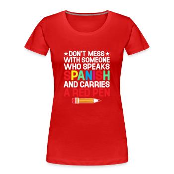 Professeur de langues étrangères École Professeurs de langues - T-shirt bio Premium Femme - rouge - Devant - Mia (176cm)