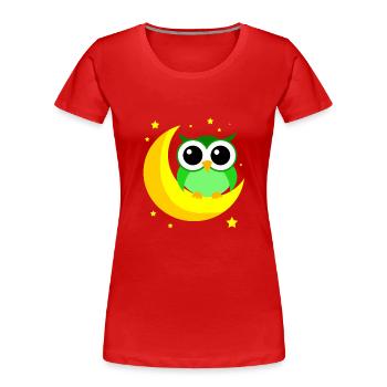 Green Owl On Moon Cartoon Predator Bird Nocturnal - Women's Premium Organic T-Shirt - red - Front - Mia (176cm)