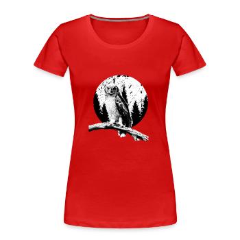Eule, Mond, Bäume, Nachtvogel, Nacht, Raubtierliebhaber - Frauen Premium Bio T-Shirt - Rot - Vorne - Mia (176cm)