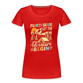 Quatrième année Que l’aventure commence - T-shirt bio Premium Femme - rouge - Devant - Mia (176cm)