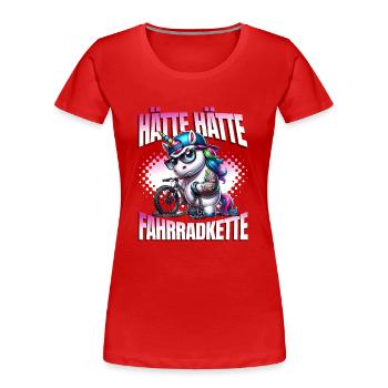 Lustiges Radfahrer - Hätte Hätte Fahrradkette - Frauen Premium Bio T-Shirt - Rot - Vorne - Mia (176cm)