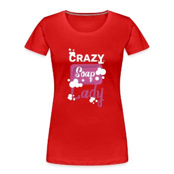 Savonnerie folle savon dame - T-shirt bio Premium Femme - rouge - Devant - Mia (176cm)