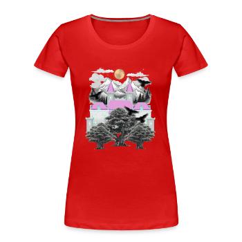 Middle Ages, Castle, Fairy Tales, Mystical, Ravens, Crows - Women's Premium Organic T-Shirt - red - Front - Mia (176cm)