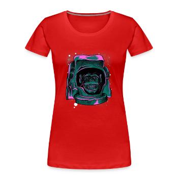 Retro Astronaut Monkey Head T-Shirt - Funny Ape - Women's Premium Organic T-Shirt - red - Front - Mia (176cm)