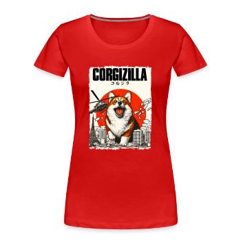 Corgi Dog Corgizilla Funny Dog Design Corgi - Women's Premium Organic T-Shirt - red - Front - Mia (176cm)
