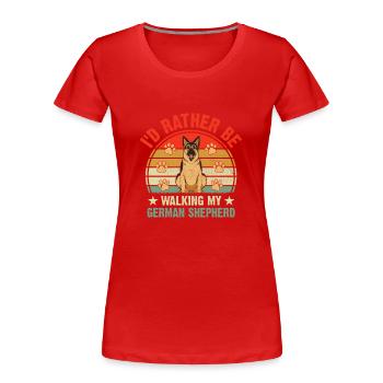 Ich würde lieber mit meinem Deutschen Schäferhund GSD Hund L spazieren gehen - Frauen Premium Bio T-Shirt - Rot - Vorne - Mia (176cm)