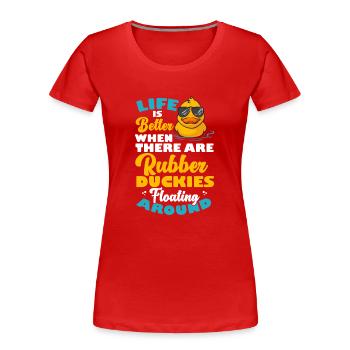 Quietscheentchen Quietscheente Gummiente - Frauen Premium Bio T-Shirt - Rot - Vorne - Mia (176cm)