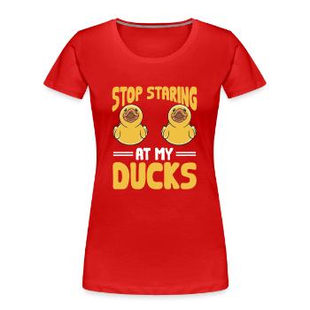 Quietscheentchen Quietscheente Gummiente - Frauen Premium Bio T-Shirt - Rot - Vorne - Mia (176cm)