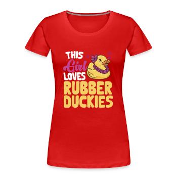 Quietscheentchen Quietscheente Gummiente - Frauen Premium Bio T-Shirt - Rot - Vorne - Mia (176cm)