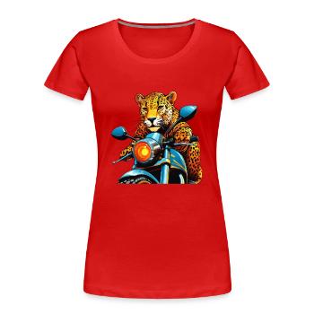 LEOPARD MOTORCYCLE - Women's Premium Organic T-Shirt - red - Front - Mia (176cm)