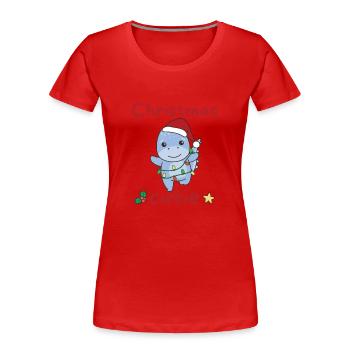 Dino Weihnachten Dinos Christmas Cutie - Frauen Premium Bio T-Shirt - Rot - Vorne - Mia (176cm)