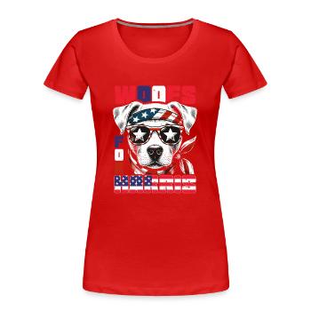 Harris Wahlen 2024 USA Hund Woofs Kamala Walz - Frauen Premium Bio T-Shirt - Rot - Vorne - Mia (176cm)