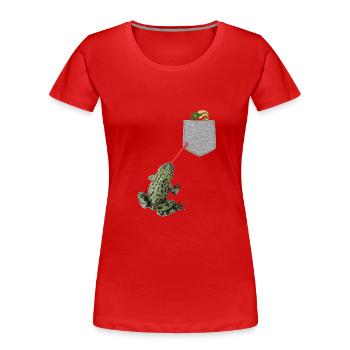 Froschzunge, die nach Kaulquappe in Ihrer Tasche greift - Frauen Premium Bio T-Shirt - Rot - Vorne - Mia (176cm)