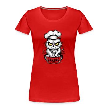 Lustige genervte Katze Bäcker Design - Frauen Premium Bio T-Shirt - Rot - Vorne - Mia (176cm)