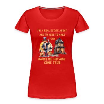 Agent immobilier Halloween Agent immobilier Fun - T-shirt bio Premium Femme - rouge - Devant - Mia (176cm)