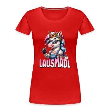 Tracht Damen Outfit Dirndl Ersatz Lausmadl - Women's Premium Organic T-Shirt - red - Front - Mia (176cm)