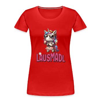 Tracht Damen Outfit Dirndl Ersatz Lausmadl - Women's Premium Organic T-Shirt - red - Front - Mia (176cm)