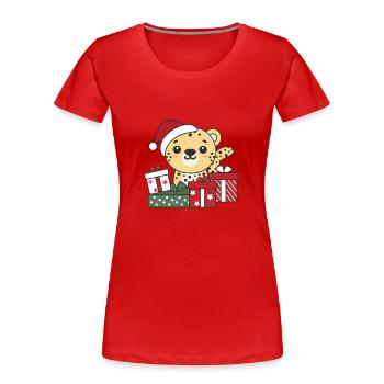 Léopard Cadeau de Noël Animaux d’hiver Léopard - T-shirt bio Premium Femme - rouge - Devant - Mia (176cm)