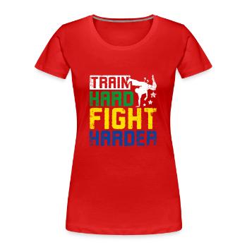 Train hard fight harder Capoeira - Frauen Premium Bio T-Shirt - Rot - Vorne - Mia (176cm)